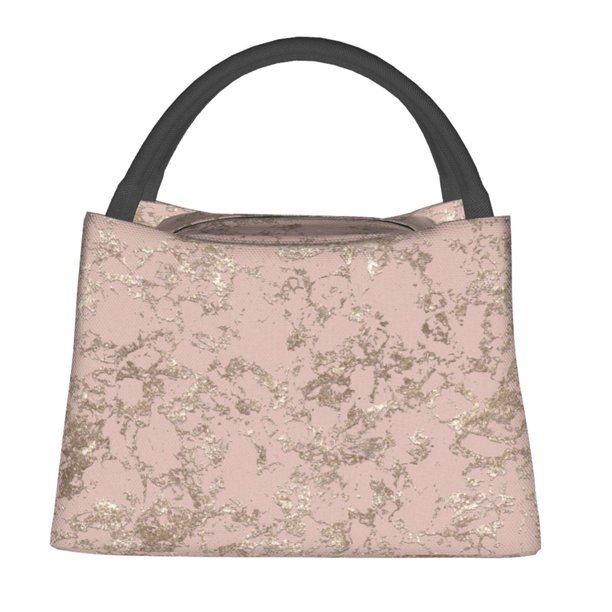 Fotbe Rose Gold Marble Texture Bolsa Térmica Portátil con Estampado, Bolsa de Entrega de Alimentos Aislada, Bolsa Reutilizable de Gran Capacidad para Comidas y Supermercado