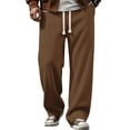 thumbnail image 4 of Homeyce Waffle Sweatpants Men Drawstring Wide Leg Baggy Pants Lightweight Breathable Hiking Sweatpant Mens Lounge Pant,Brown XL, 4 of 6