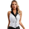 thumbnail image 3 of TTAO Womens Sequins Suit Vest Lapel Sleeveless Glitter Sparkly Dressy Waistcoat for Rave Dance Party Silver L, 3 of 7