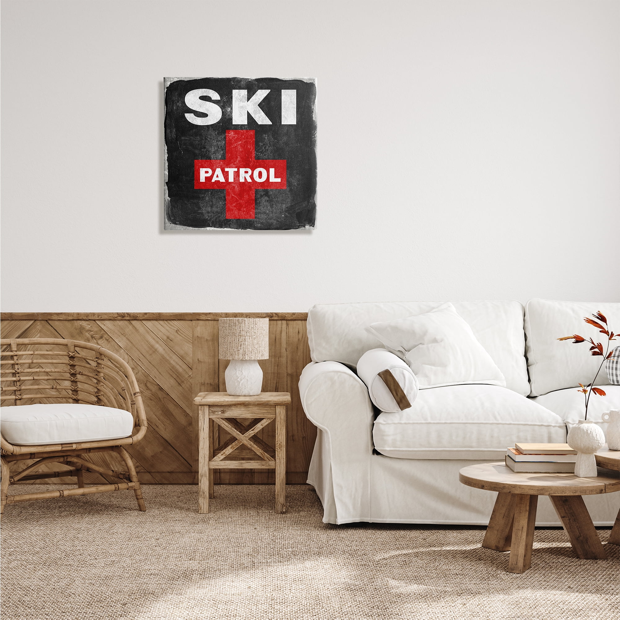 Stupell Industries Ski Patrol Sign Red Cross Symbol Rustic Black, 24 x 24, Design by Kyra Brown