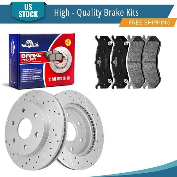 YXPCARS 6PCS Front Brake Kits, Drilled & Slotted Brake Rotors (120.66040)   Ceramic Brake Pads Kit for Cadillac Chevrolet GMC (55054 785)