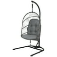 thumbnail image 3 of Costway Hanging Wicker Egg Chair w/ Stand Cushion Foldable Outdoor Indoor Gray, 3 of 10