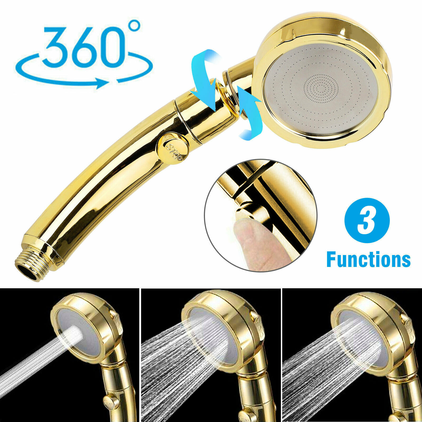 3 In 1 High Pressure Showerhead Handheld Shower Head Hand Held with ON