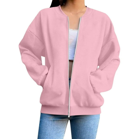 ClodeEU Womens Zip Up Sweatshirts Jacket ,Long Sleeve Sweatshirt ,Casual Loose Coats With Pockets Pink,Womens Plus XXL