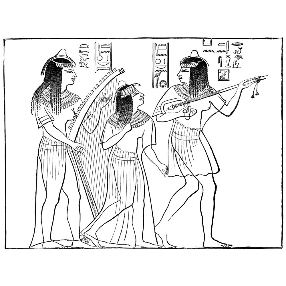 Ancient Egypt Music. Nmusicians Of Ancient Egypt Line Drawing 19Th