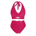 thumbnail image 7 of MIXUE Swim Suits for Women Solid Color High Waisted Sexy Push Up Vintage Two Piece Retro Ruched High Waist Bikini Sets for Women Set Swimwears Holiday Wear,Red,S, 7 of 7
