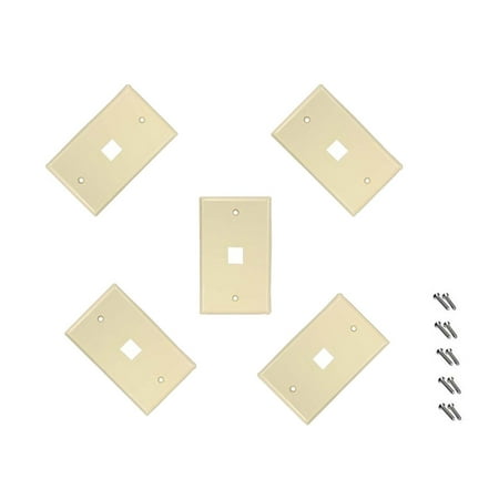 iMBAPrice 1 Port Flush Mount Keystone Jack Wall Plate 1-Gang - Ivory (Pack of 5)