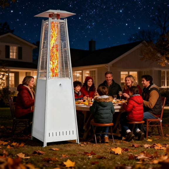 Propane Patio Heater, 42000 BTU Outdoor Led Patio Heater, 7 feet Stand Heater with Cover and Wheels, Silver