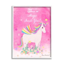 Stupell Industries Magic Inside You Motivational Unicorn Quote Botanical Blossoms Graphic Art White Framed Art Print Wall Art, Design by Diane Neukirch