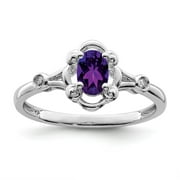 925 Sterling Silver Rhodium-plated Amethyst & Diam. Ring Size: 6; for Adults and Teens; for Women and Men
