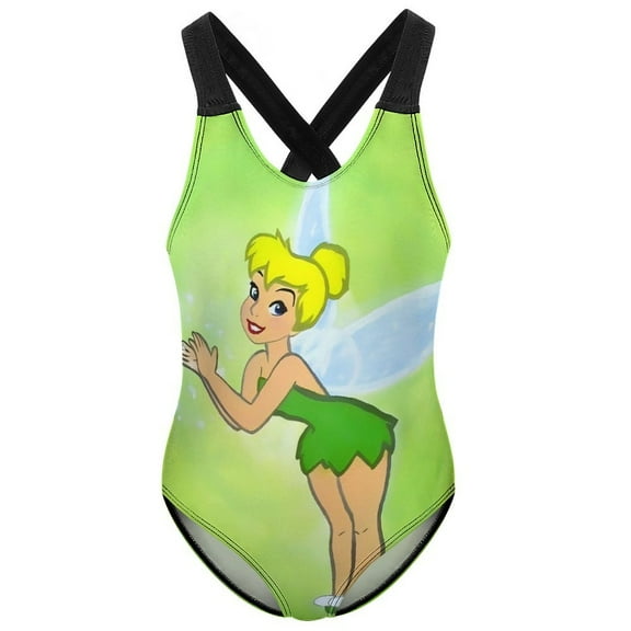Tinker Bell Cartoon girls one-piece swimsuit beach swimsuit suitable for 6-14 years old gifts 12-14Y(170cm)