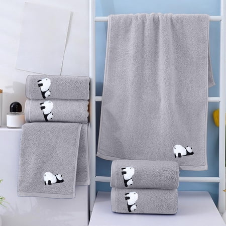 CaiYueKe Super Soft Absorbent Cotton Face Towel Embroidered Panda Design Thick Plush Bath Hand Towels Quick Drying Kitchen Towels for Home Gym Spa
