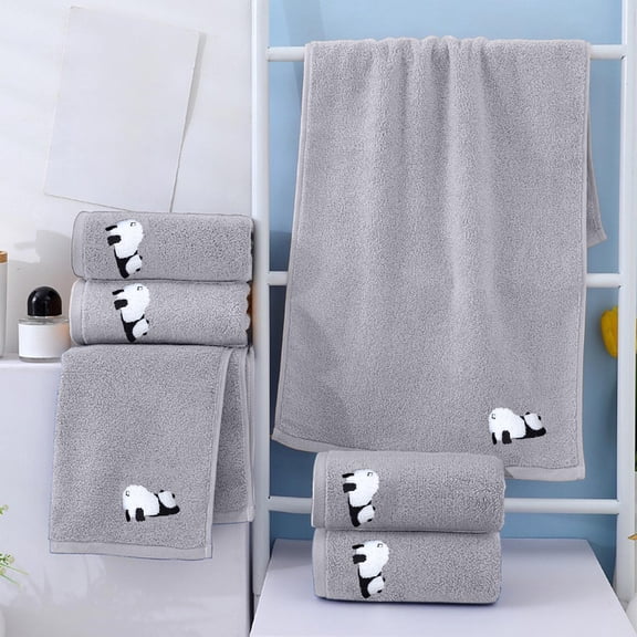 Soft Cotton Face Towel with Embroidered Design - Absorbent Hand Towel, Gray, 30x13 Inches, for Bathroom Kitchen Guest Use