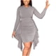 thumbnail image 1 of Vestidos casuales de manga larga con volantes irregulares y cuello redondo liso para mujer Fridja yut2605, 1 of 9
