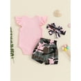 thumbnail image 3 of Suealasg Baby Girl Clothes 3 6 9 12 18 Months Infant Flying Sleeve Romper Camouflage Shorts Headband Sets Newborn Girl Summer Casual 3Pcs Outfits, 3 of 7