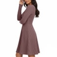 thumbnail image 2 of TaTaai Women Spring Summer Fashion Solid Round Neck Long Sleeve Fold Dress Casual Comfortable Stylish Dress for Daily Party Work Gift, 2 of 7