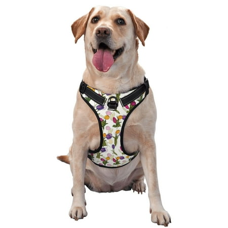 Yiaed Tulips Flowers Print Dog Harness No-Pull Pet Harness Adjustable Padded Dog Vest Reflective No-Choke Pet Oxford Vest with Easy Control Handle-X-Large