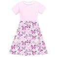 thumbnail image 7 of SGFCWSX Girls Short Sleeve Midi Dress Teens Summer Crewneck Print A-Line Dress for Casual Wear Pink Size 13-14 Years, 7 of 7