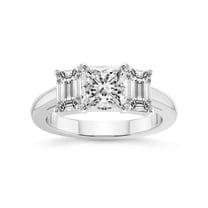 IGI Certified 4 Carat Princess Shape Lab Grown Diamond Engagement Ring | 14K White Gold | Lauren Three stone Emerald Shape Side Lab Diamond Ring | FG-VS1-VS2 Quality Friendly Diamonds