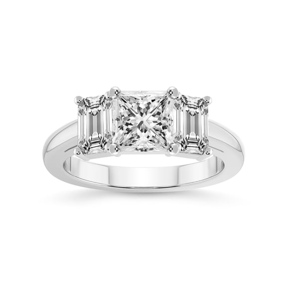 IGI Certified 4 Carat Princess Shape Lab Grown Diamond Engagement Ring | 14K White Gold | Lauren Three stone Emerald Shape Side Lab Diamond Ring | FG-VS1-VS2 Quality Friendly Diamonds