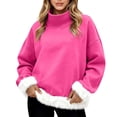 thumbnail image 2 of Chandails d'Automne et d'Hiver Grande Taille pour Femmes, Mode Féminine Décontractée, Col Roulé Imprimé, Haut à Manches Longues, Chandail, Chandails à Capuchon Amusants, Rose Vif, m, 2 of 5
