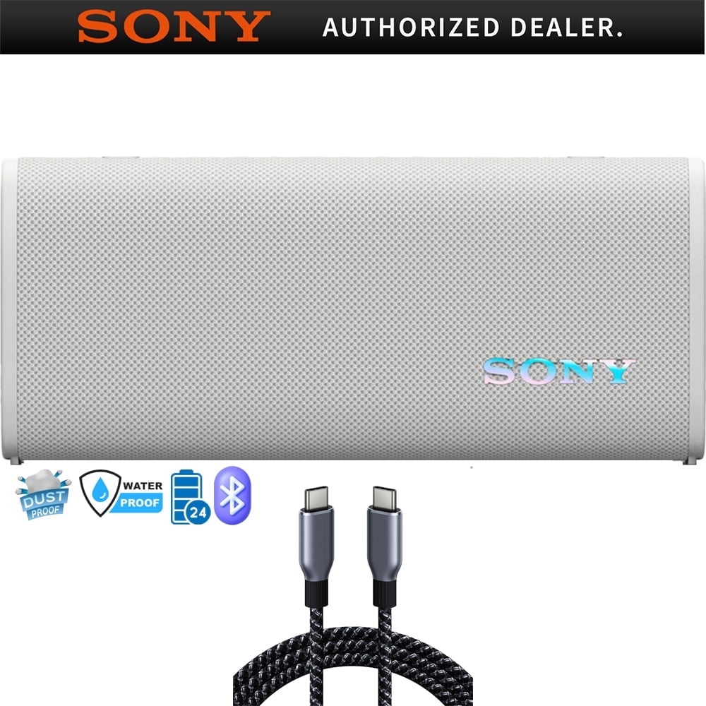 Sony SRSULT30/W ULT Field 3 Wireless Portable Bluetooth Speaker, Off-White Bundle with Deco Essentials 6 Foot Braided USB-C to USB-C Cable