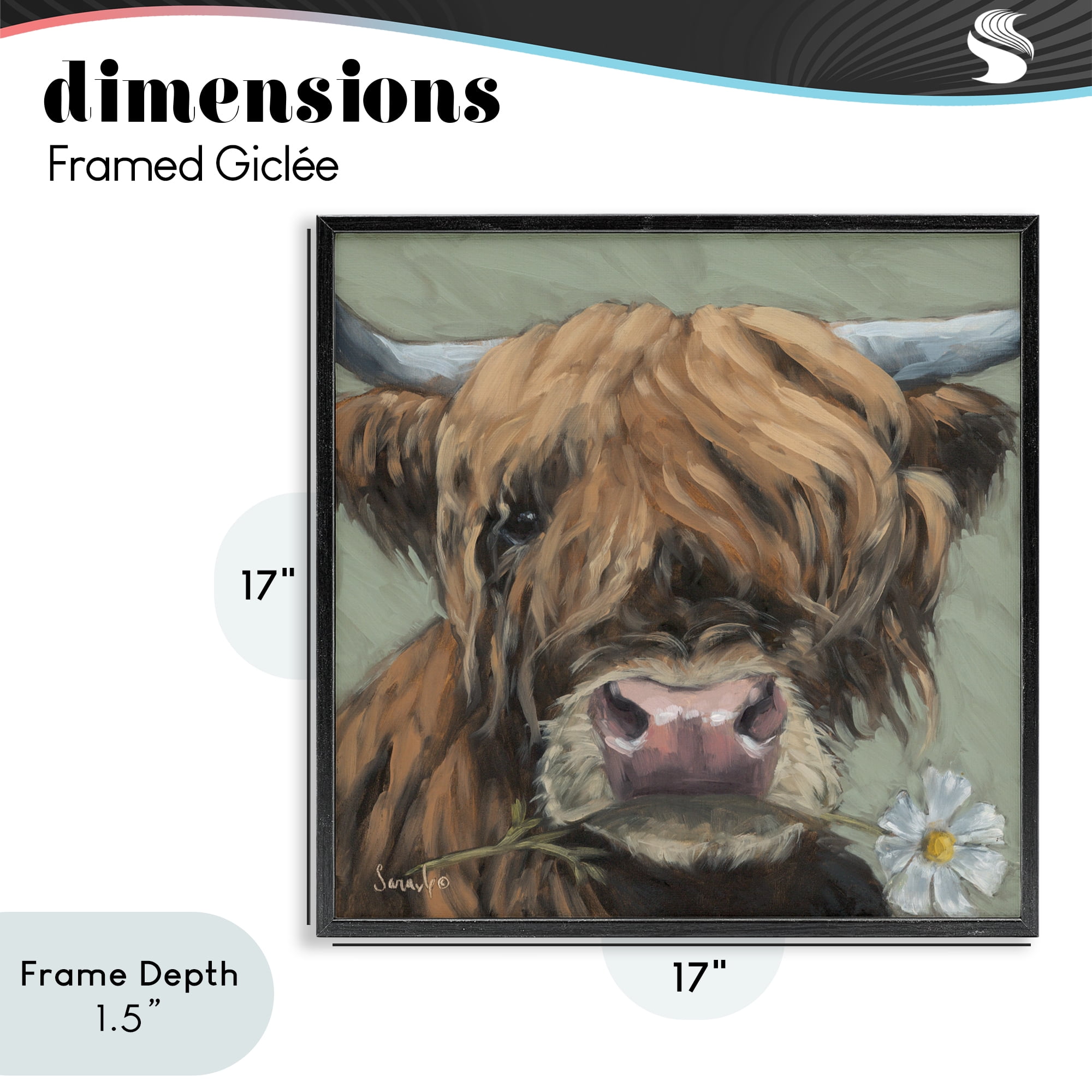 Stupell Industries Blossom Babe Cattle Black Framed Giclee Art, design by Sara G. Designs