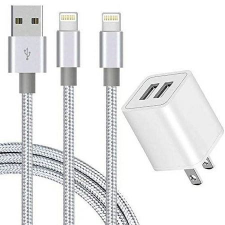 Chargers, 2.1A Power Adapter 2-Port Wall Charger with 2-Pack USB Data Charge Cable Cords Compatible with iPhone X/8 Plus/7 Plus/6S/6 Plus/6S Plus/5/5S/5C/XS/XR/XS Max/iPad/iPo Case