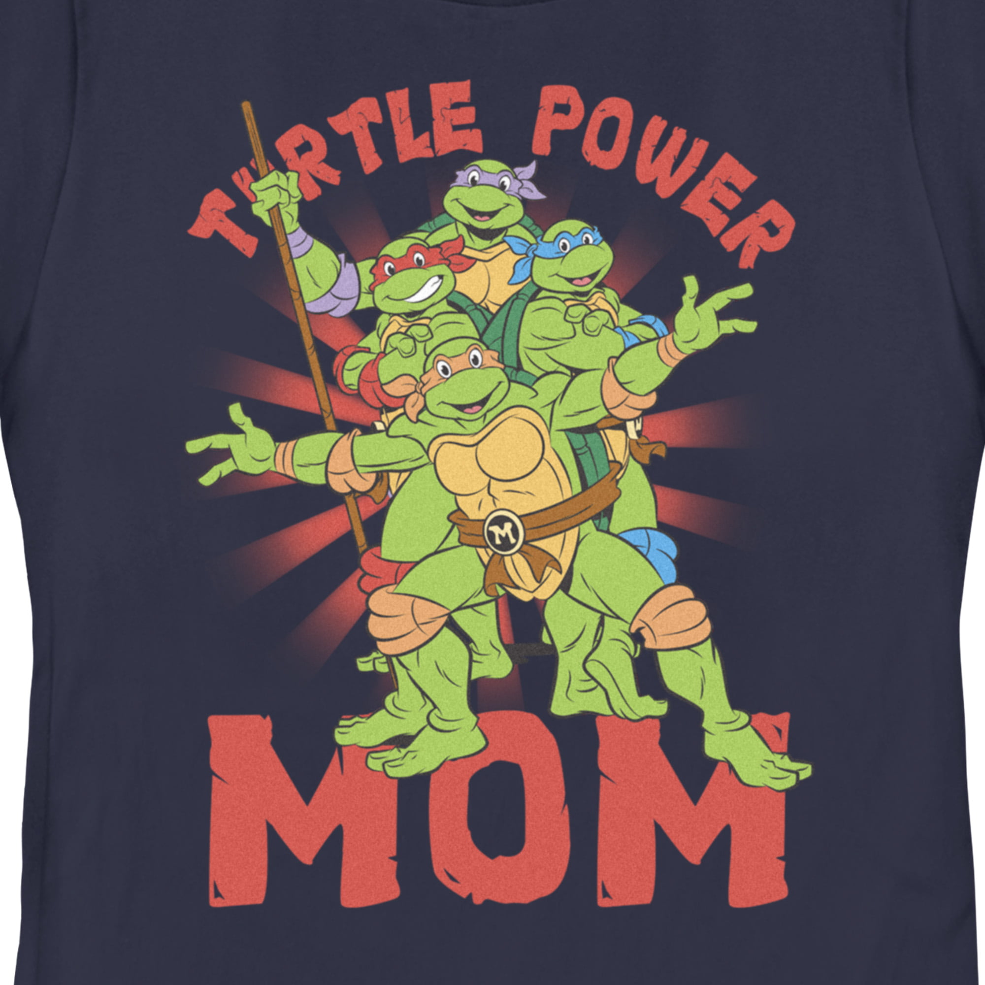 Women's Teenage Mutant Ninja Turtles Turtle Power Mom Graphic Tee Navy Blue  Small 