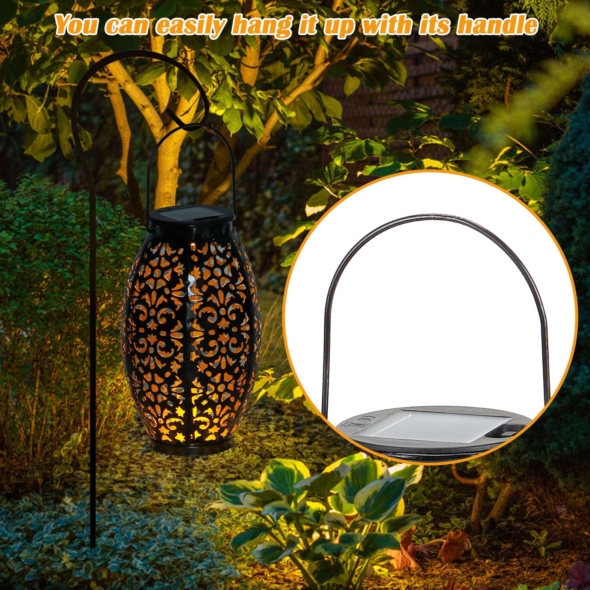 Spencer Solar Lanterns Outdoor Hanging Solar Lights Waterproof LED Lights with Shepherd Hook Decorative Landscape Stake Lights for Patio Garden Yard Pathway