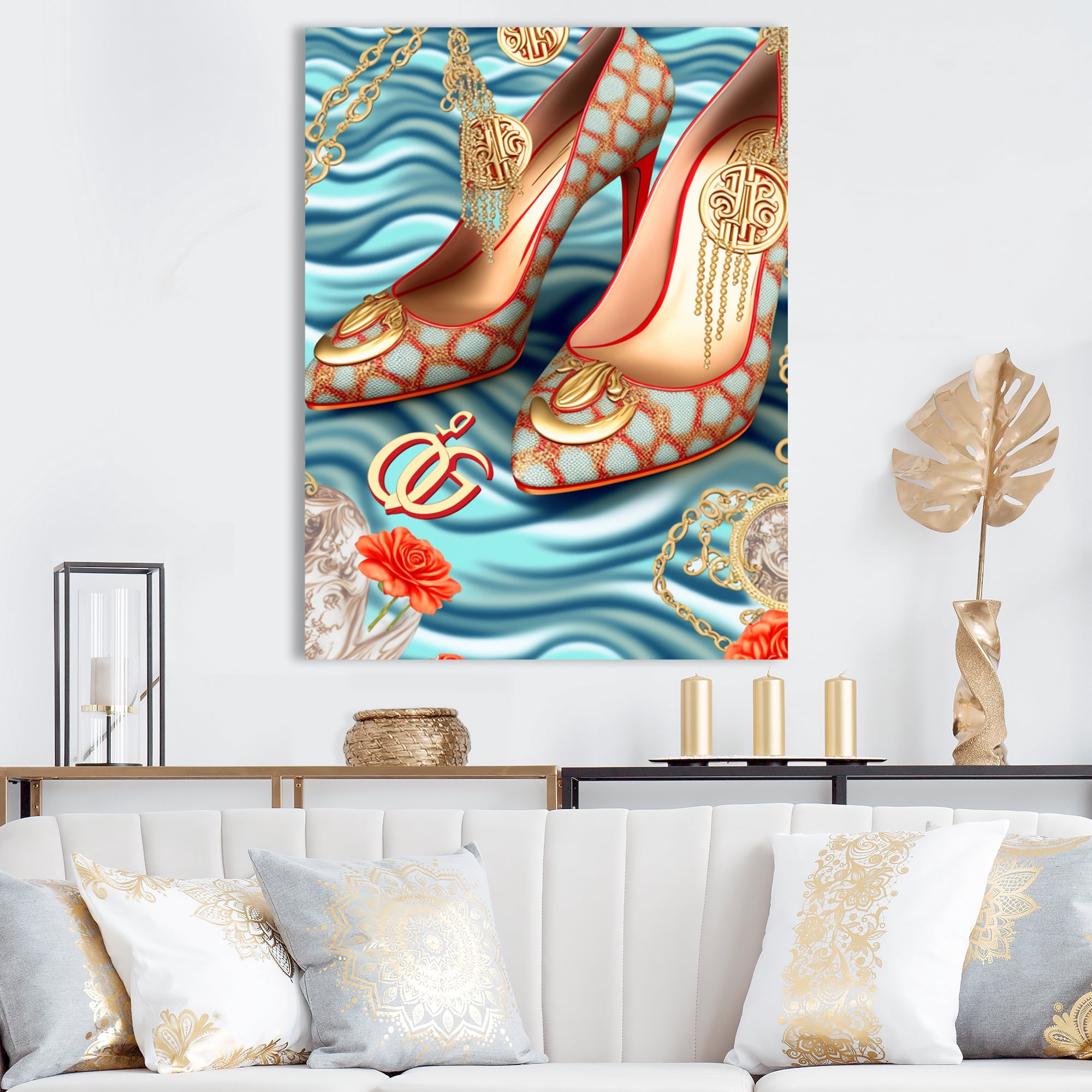 Designart Retro Art Deco High Heel Shoe IV Canvas Wall Art