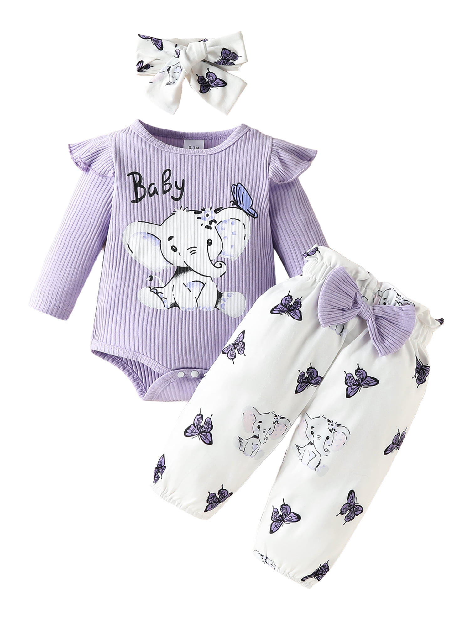 3pcs Elephant Print Long-sleeve Baby Set