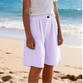 thumbnail image 4 of ITSAME Shorts for Girls, Elastic Waist Striped Print Cotton Linen Summer Casual Fashion Loose Shorts Purple 11T, 4 of 8