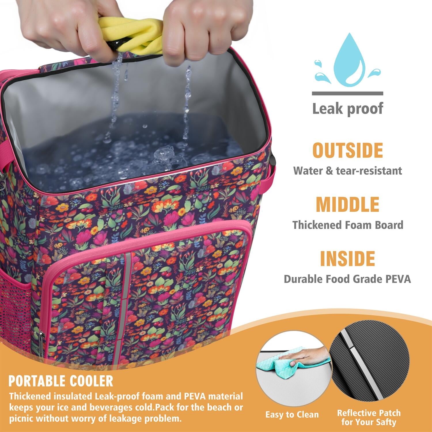 Travel Cooler Bag - Pioneer Flower Camping Beer Cooler Backpack with Bottle Opener- Waterproof Insulated Picnic Backpacks - Cooler Bag for Beach