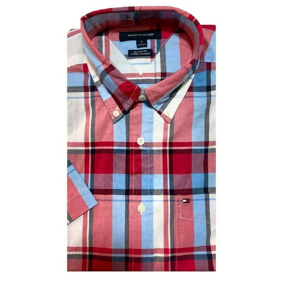 Tommy Hilfiger Men's Classic Fit Button down Short Sleeve Woven Shirt X-Large