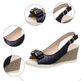 thumbnail image 5 of Rokment Women's Bow Wedges Dressy Sandals Bride Wedding Sparkly Rhinestones Fashion Bowknot Open Toe Platform Chunky High Heels Slingback Dress Sandal for Ladies Summer Black Size 6, 5 of 7