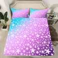 thumbnail image 2 of Manfei Purple Stars Kids Twin Sheet Sets, Dreamy Cartoon Twin Fitted Sheet, Mystic Starry Sky Flat Sheet, Luxury Bedroom Decor, 3 Pieces, 2 of 7