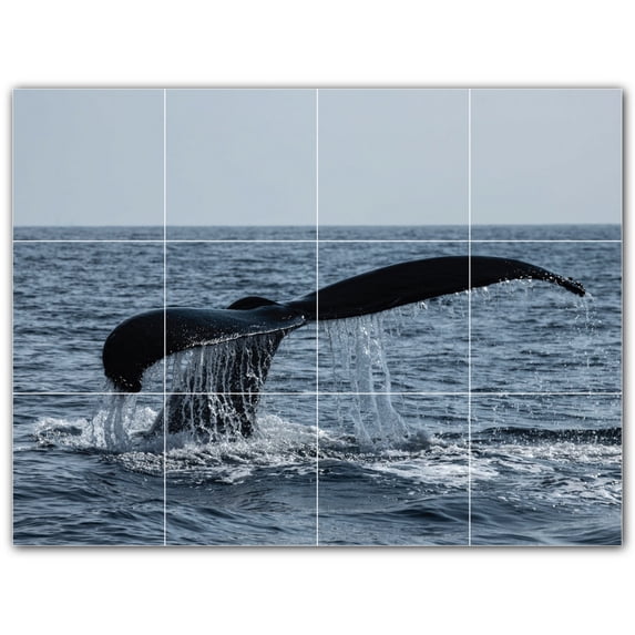 Picture-Tiles.com: Whale Ceramic Tile Wall Mural WAL501193-43L. 32"W x 24"H using (12) 8" x 8" Ceramic Tiles-Satin Finish