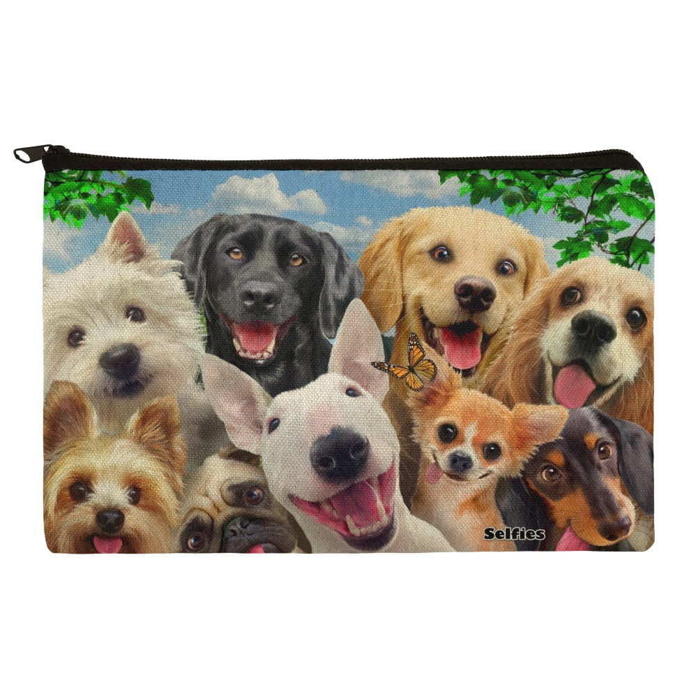 Dogs Selfie Lab Golden Retriever Dachshund Westie Pug Terrier Pencil Pen Organizer Zipper Pouch Case