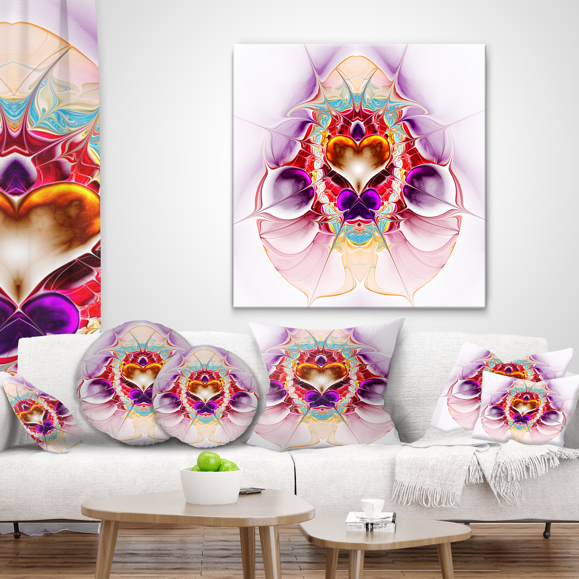 Designart Pink Large Symmetrical Fractal Heart - Abstract Throw Pillow - 12x20
