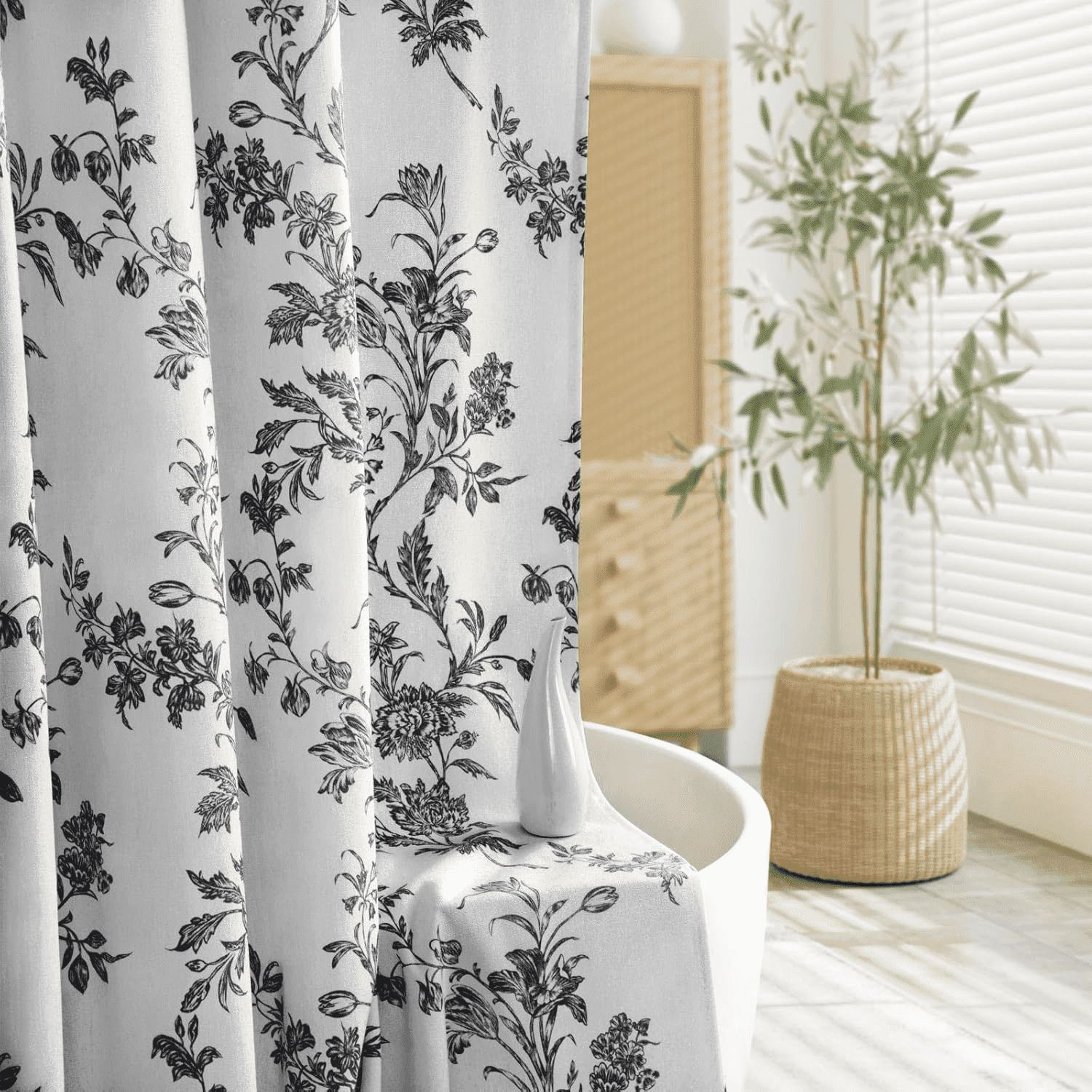Psoiuetr Black and White Shower Curtain,Cotton Floral Cottagecore Spring Shower Curtain for Bathroom 72" W x 72" L