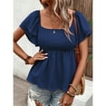 thumbnail image 6 of ECZHAW Womens Tops ,Women's Summer Peplum Tops Square Neck Ruffle Short Sleeve Blouse Smocked Top Dressy Casual Shirts, 6 of 6