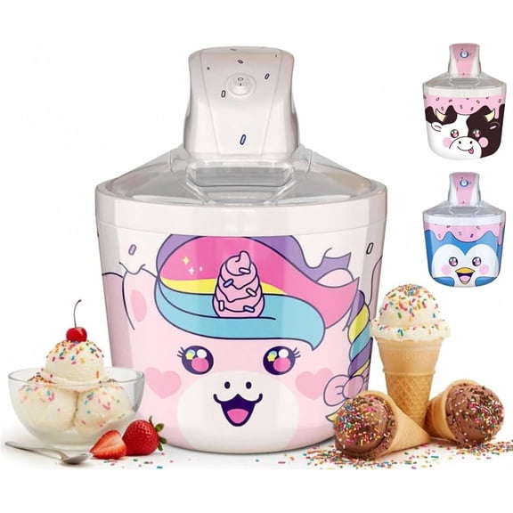 1.2-quart Unicorn electric ice cream maker for kids, homemade soft serve, gelato, sorbet & frozen yogurt machine