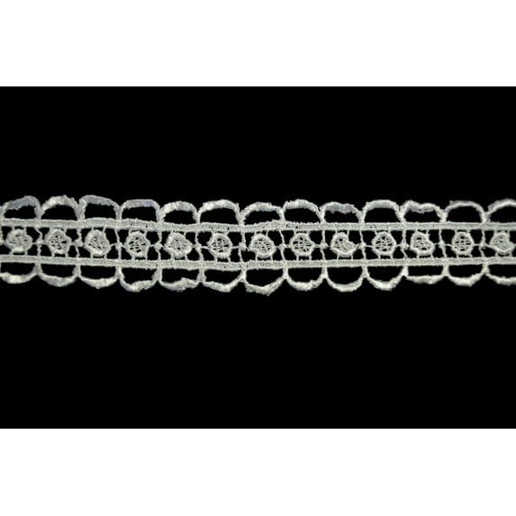 Lily 1" White Double Scalloped Edge Embroidery Venice Lace Trim By Yardage