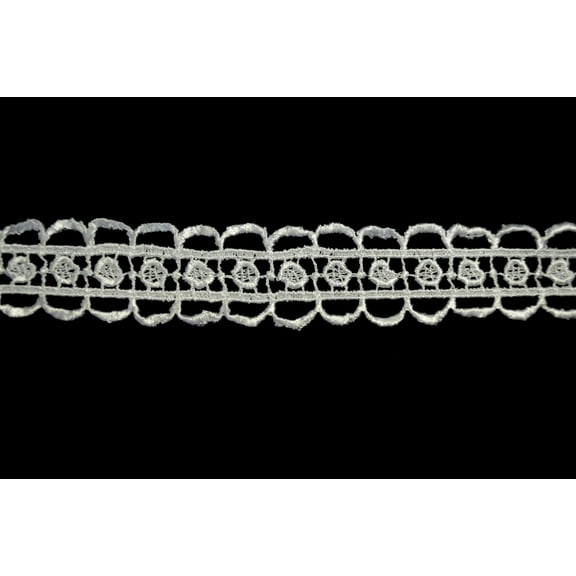 Lily 1" White Double Scalloped Edge Embroidery Venice Lace Trim By Yardage