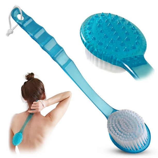 Cepillo para el cuerpo del baño - Cepillo de ducha con mango largo para la espalda, exfoliante para la espalda, el cuerpo y los pies (azul) para baño exfoliante de la piel