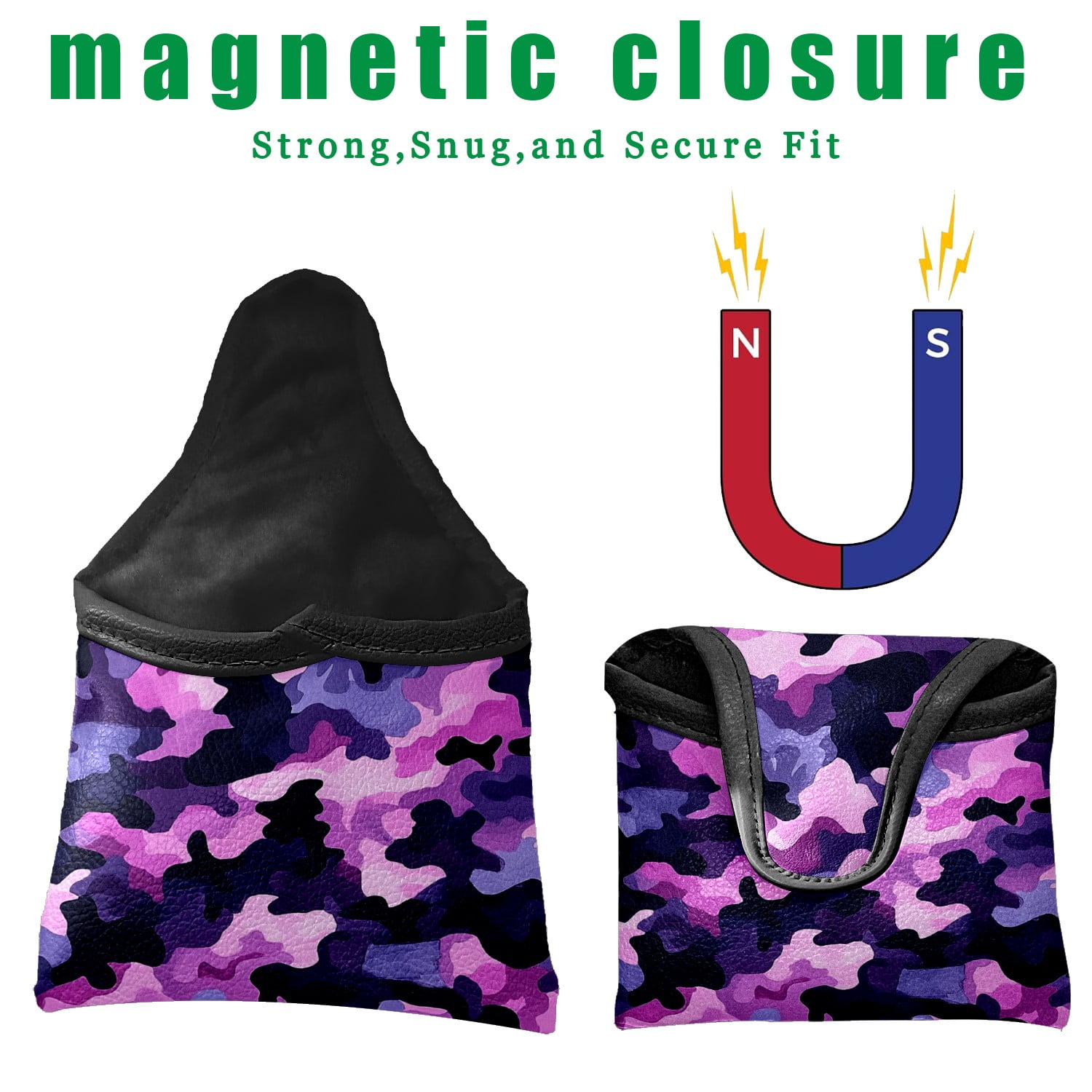 Golf Mallet Putter Cover Premium Leather Waterproof Golf Putter Head Cover with Magnetic Closure Purple Camouflage Pattern