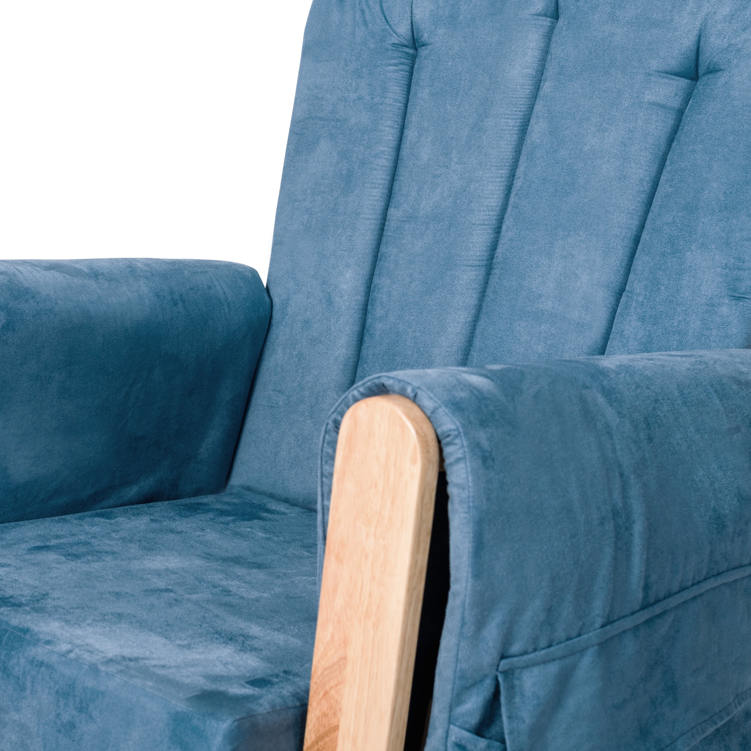 Foundations SafeRocker Swivel Glider Rocker with Wood Skirt, Removable Microfiber Cushions, Blue