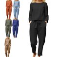 thumbnail image 3 of Conjunto de pantalón y camiseta de manga larga, conjunto de dos piezas de pantalón y camiseta de manga larga para mujer Conjunto de pantalón y camiseta de manga larga de color puro Aspecto llamativo, 3 of 6