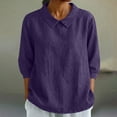 thumbnail image 3 of VBVC Women's Lapel Denim-Look Tops,Ladies 3/4 Sleeve Shirt,Summer Business Blouse For Women,Purple,S-2XL, 3 of 8
